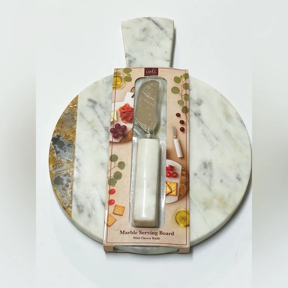 New Isola White Gray Marble Serving Board Cheese Knife Set BPA Free medium size
